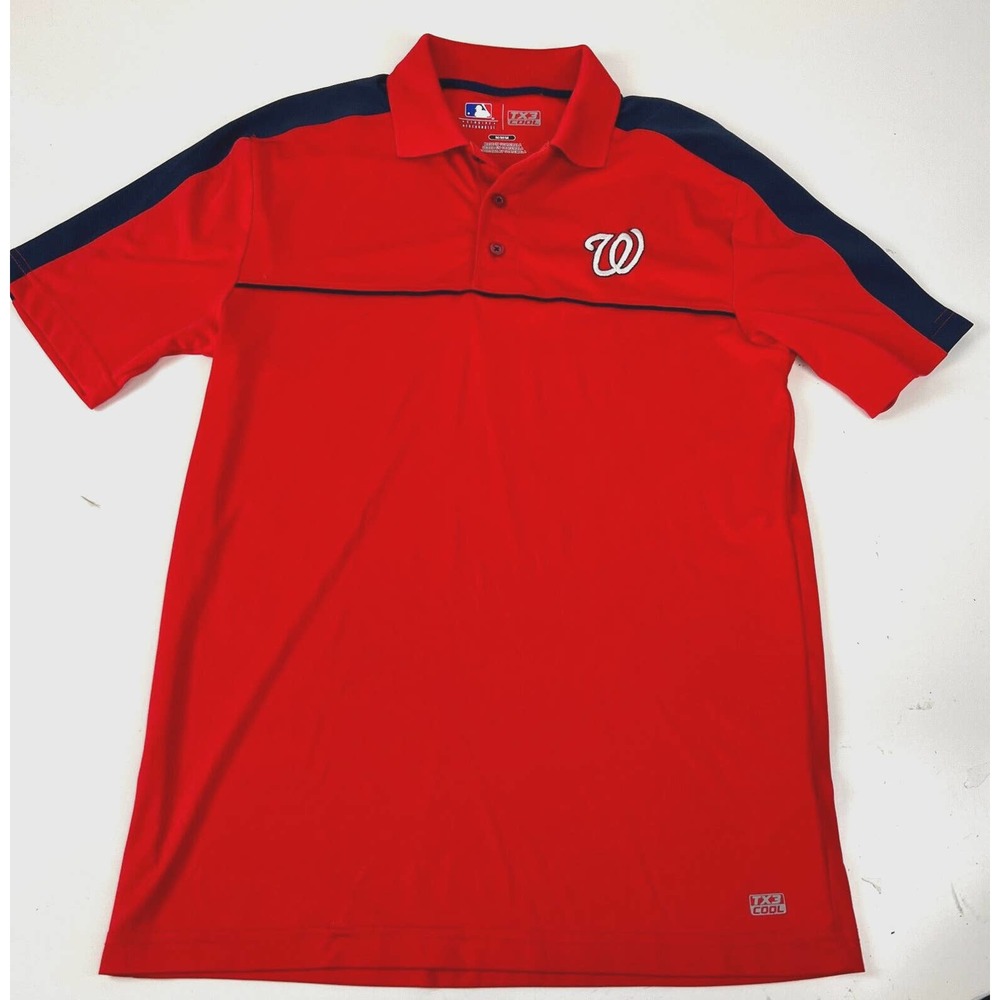 TX3 Cool MLB Washington Nationals Polo Shirt Men Red Short Sleeve 100% Cotton L